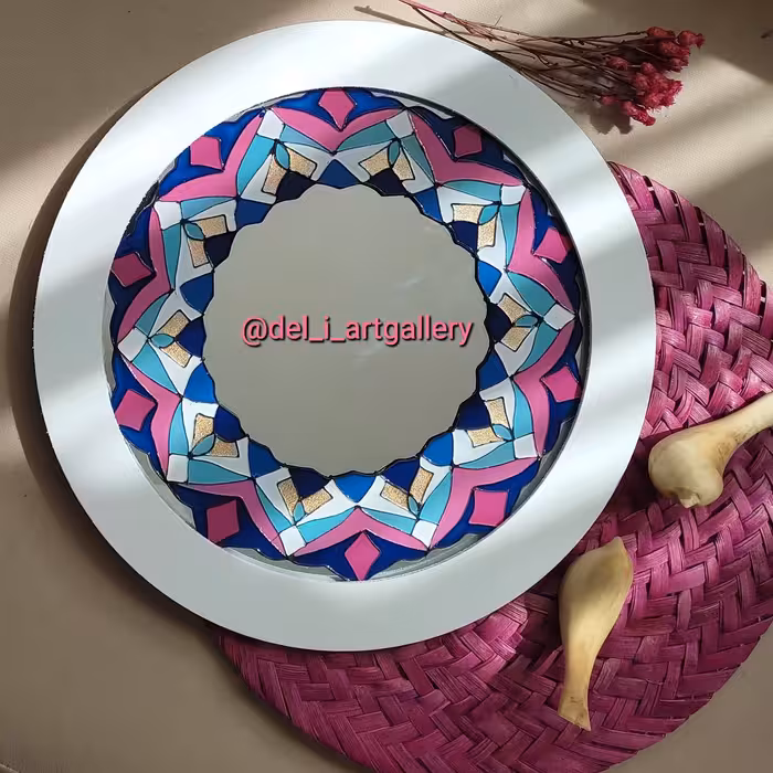 آینه ویترای ، صنایع دستی ،دکوری ، قاب گرد ام دی اف، 