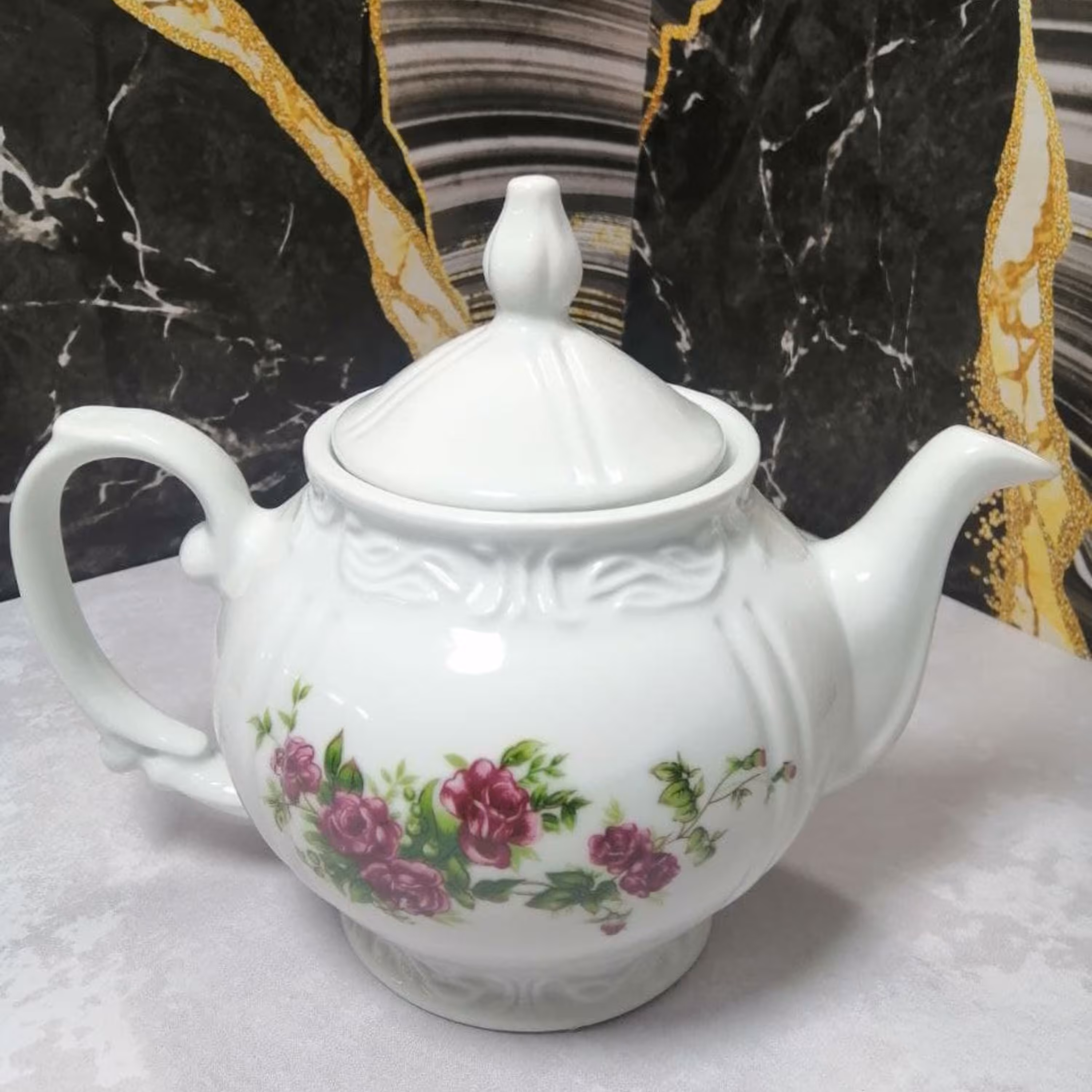 قوری چینی گل سرخ سایز متوسط پذیرایی چای دمنوش 