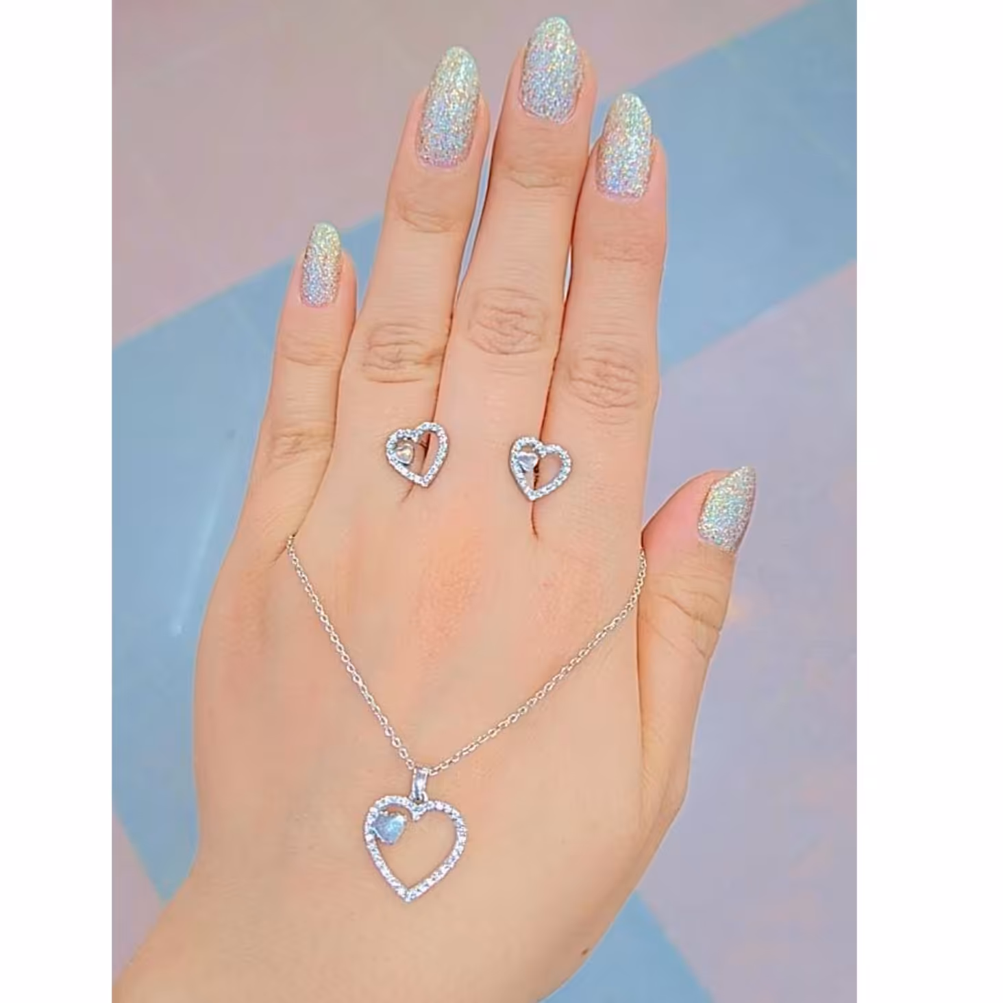 نیم ست نقره زنانه طرح قلب عیار 925استاندارد ضد حساسیت