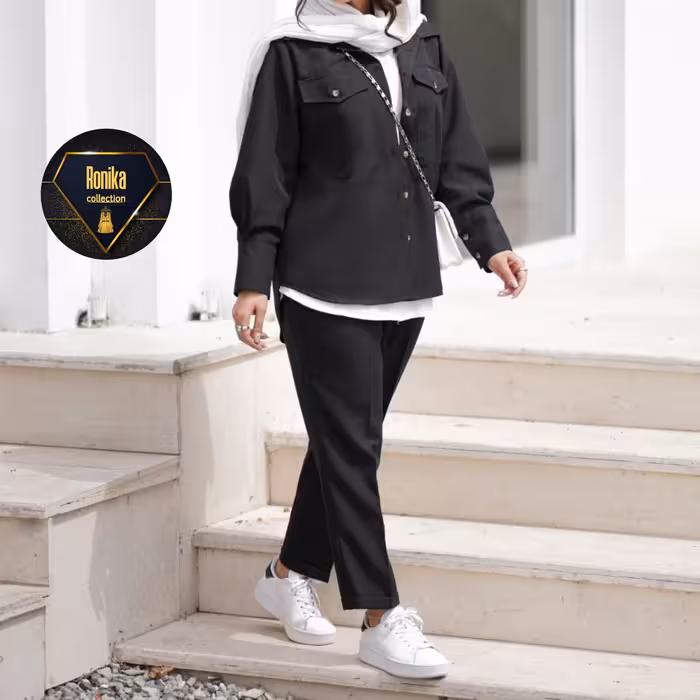 ست سه تیکه کت وشلوار و شومیز دخترانه و زنانه ترند سال پارچه پرشیا فری سایز مناسب سایز 36 الی 44