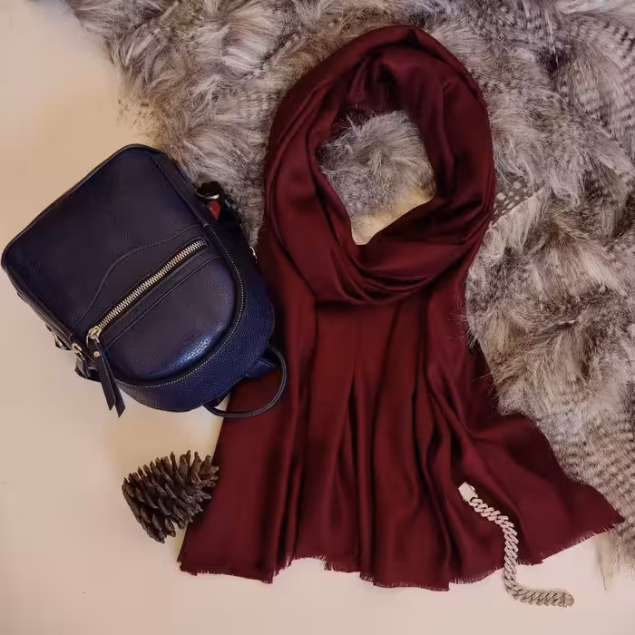 شال کجراه پاییزه دورو طرح بامبو رنگ زرشکی ( ارسال رایگان)