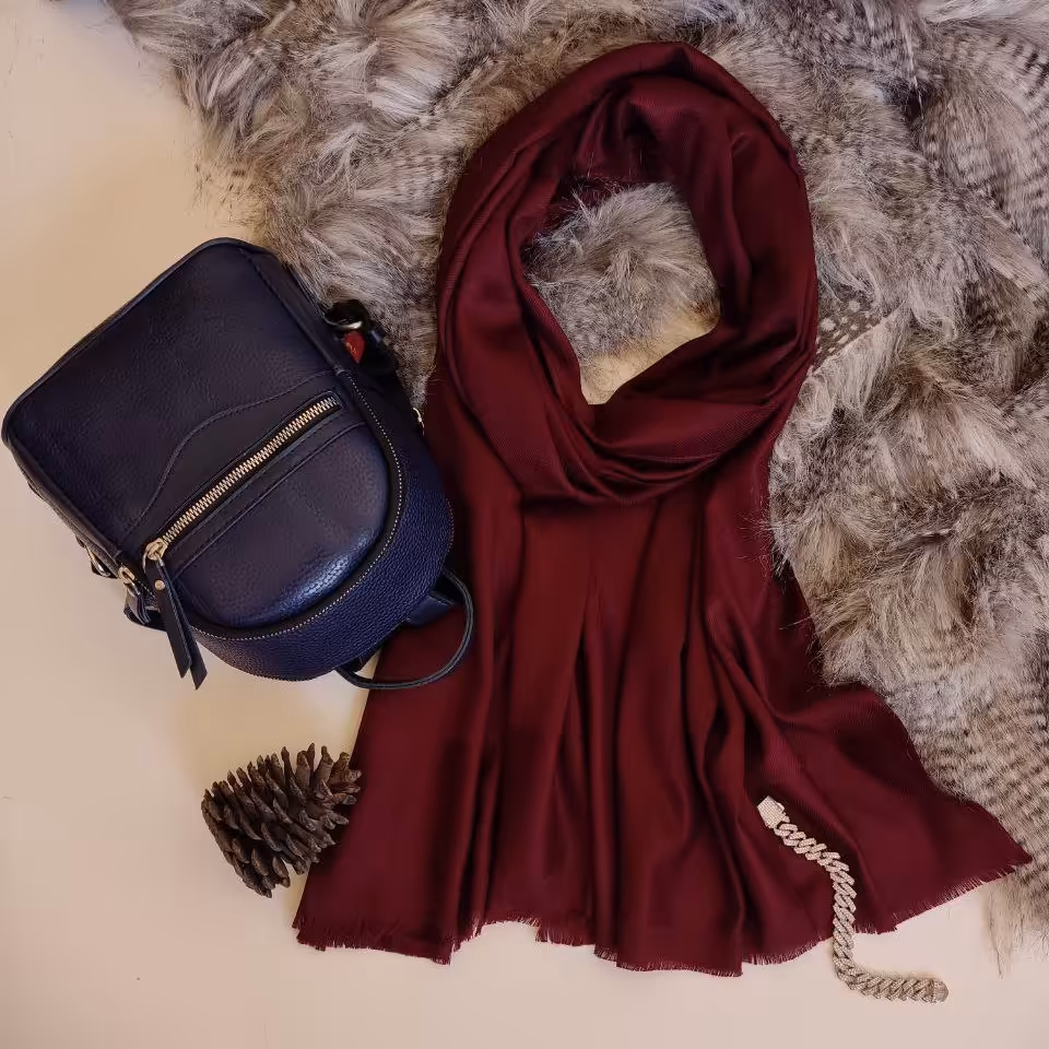 شال کجراه پاییزه دورو طرح بامبو رنگ زرشکی ( ارسال رایگان)