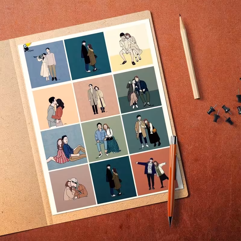 استیکر (برچسب) بدون برش  انواع طرح دختر و پسر ( دونفر) 3 در سایز A5