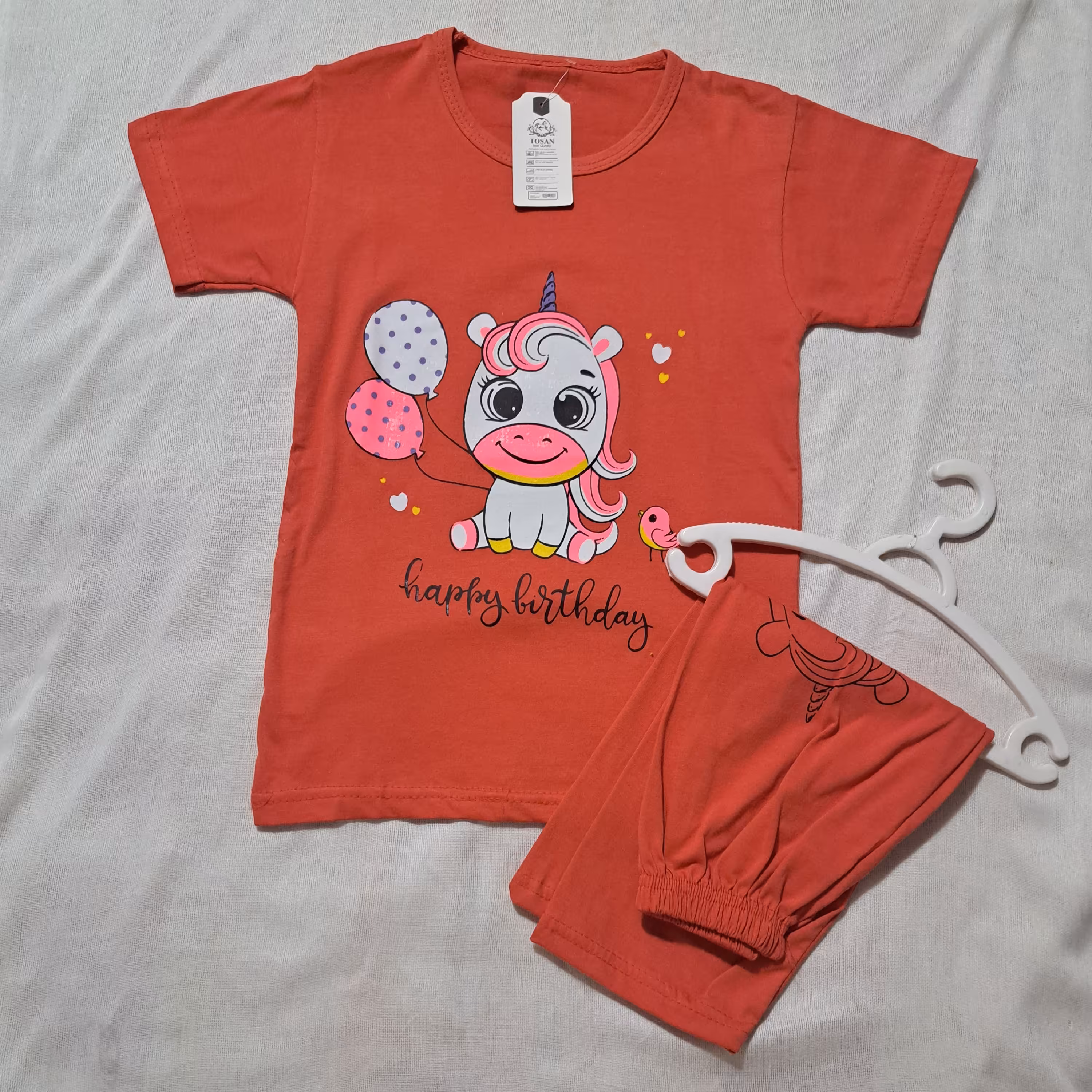 تیشرت شلوارک  دخترانه طرح تک شاخ 