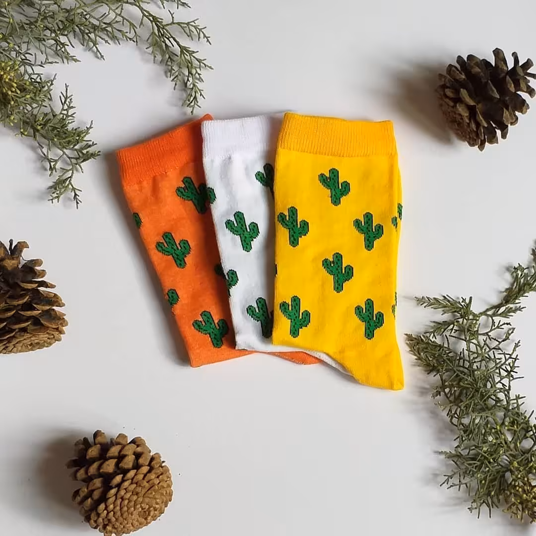 پک 3 تایی جوراب کاکتوسی ساقدار در سفید خردلی نارنجی فری سایز