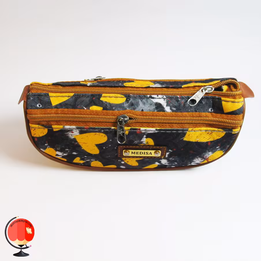 جامدادی دخترانه سه زیپ طرح قلب زرد مدیسا