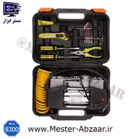 پمپ باد فندکی دیجیتال دو سیلندر تول باکس با لوازم خودرو مسافرتی مدل toolbox 
