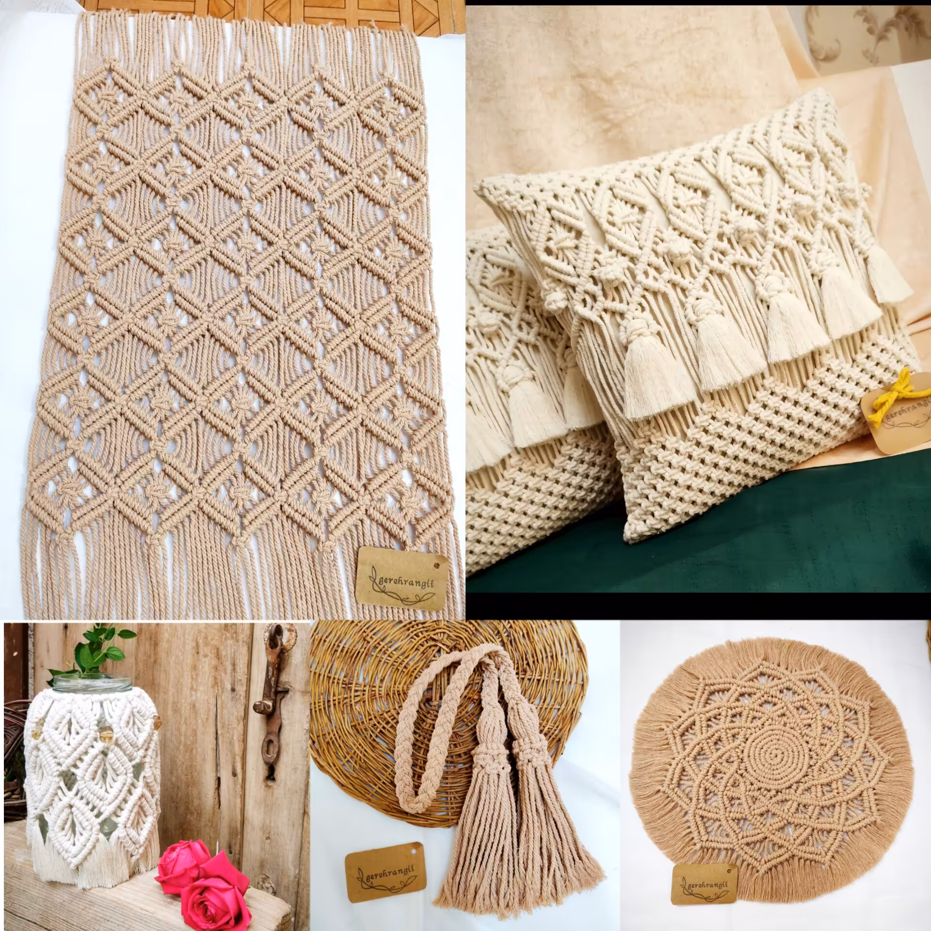 رومیزی و کوسن و رانر مکرومه سفارشی