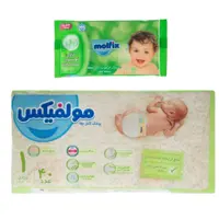 پوشک کامل بچه مولفیکس سایز 1 بسته 40عددی به اضافه یک بسته دستمال مرطوب مولفیکس