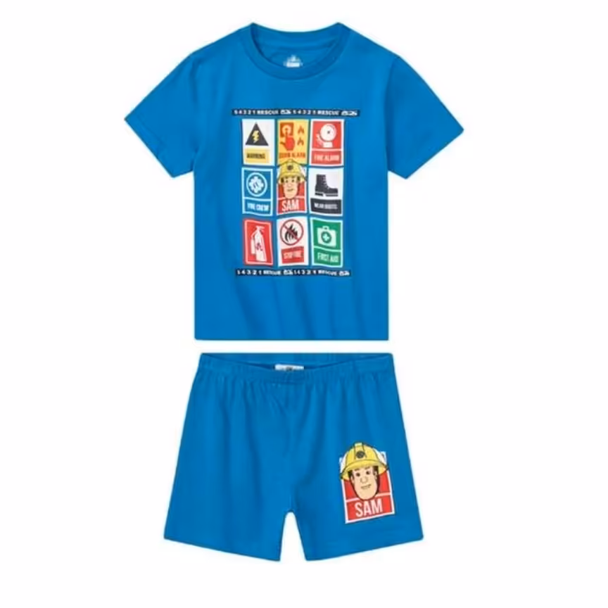 ست تیشرت و شلوارک پسرانه طرح اتش نشان تمام نخ سایز 1 تا 2 سال قد کودک 86 تا 92