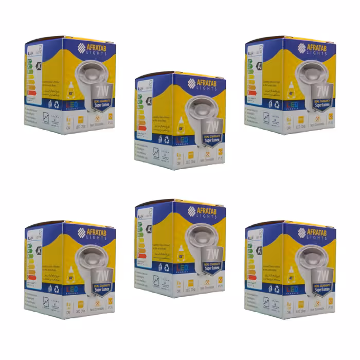 پک 6 تایی لامپ هالوژن 7وات لنزدار افراتاب پایه GU10