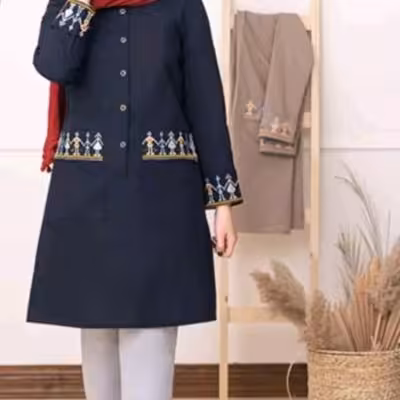 مانتو اسپرت زنانه الیاف مدل الیاف طبیعی گلدوزی