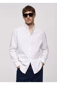 پیراهن / بلوز دکمه دار سفید مردانه پنبه ای معمولی مناسب آکسفورد MANGO Man
