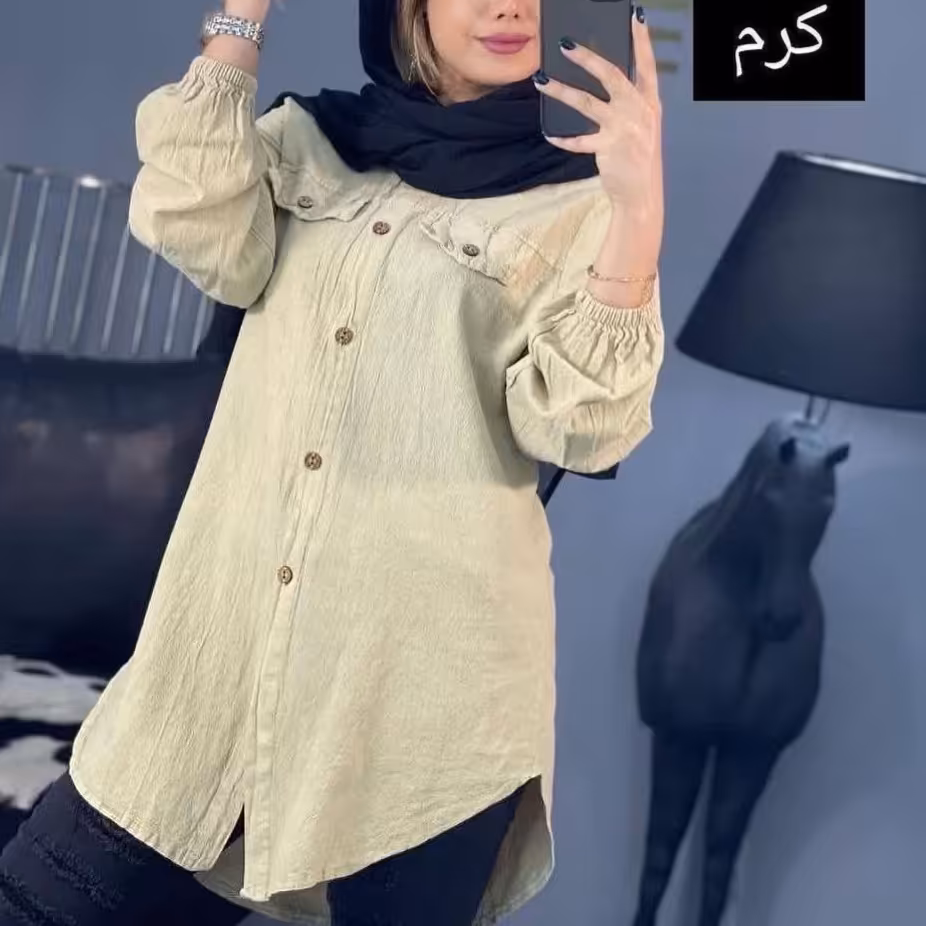  شومیز مانتویی الیاف دو جیب تمام دکمه
