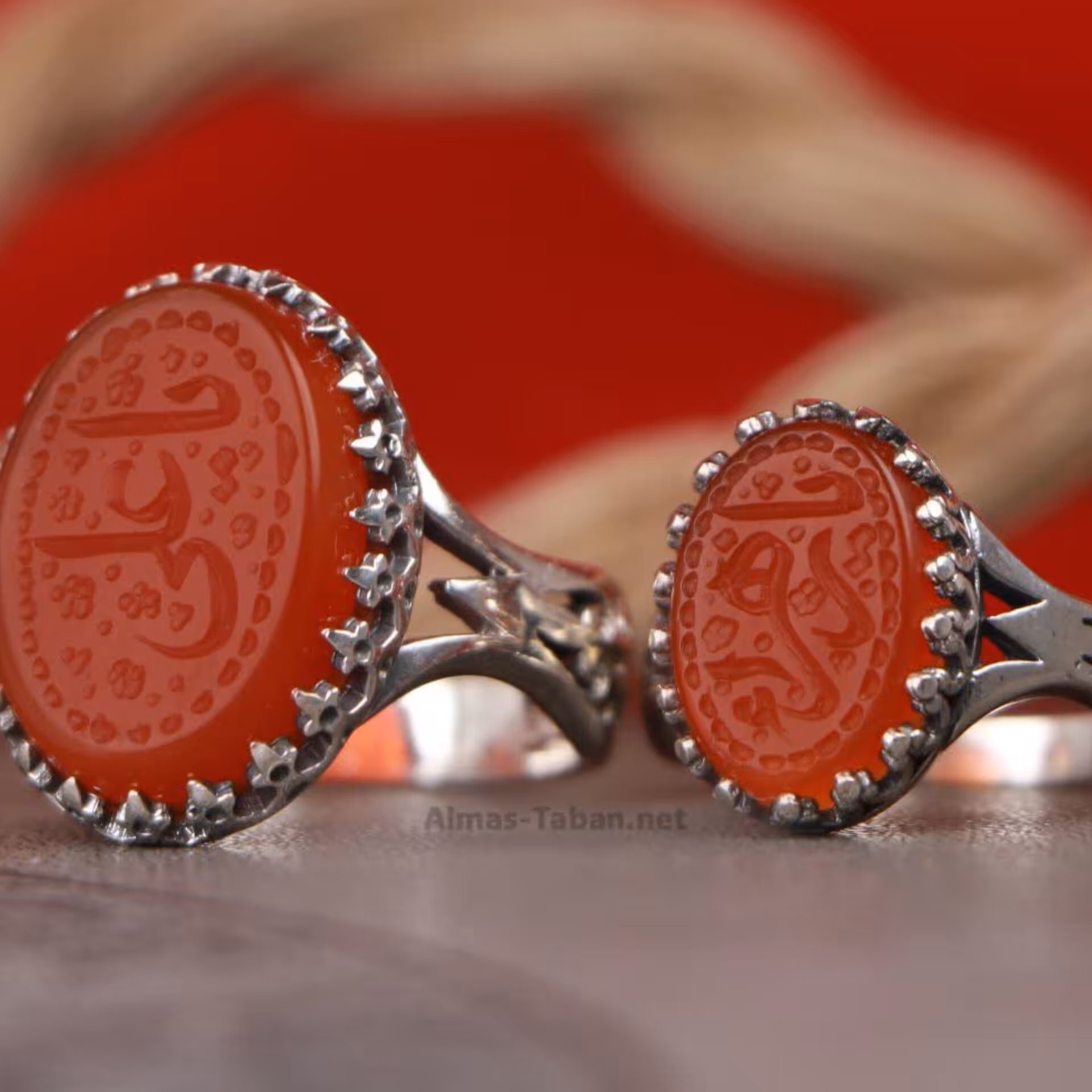 ست زنانه و مردانه عقیق سرخ حک یا علی یا زهرا