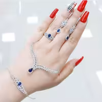 سرویس نقره میکرو نگین آبی با عیار 925 و آبکاری طلاسفید