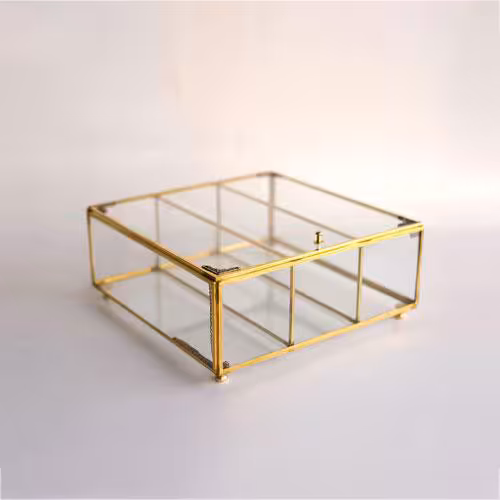 جعبه تی بگ شیشه ای 3 خانه برنجی