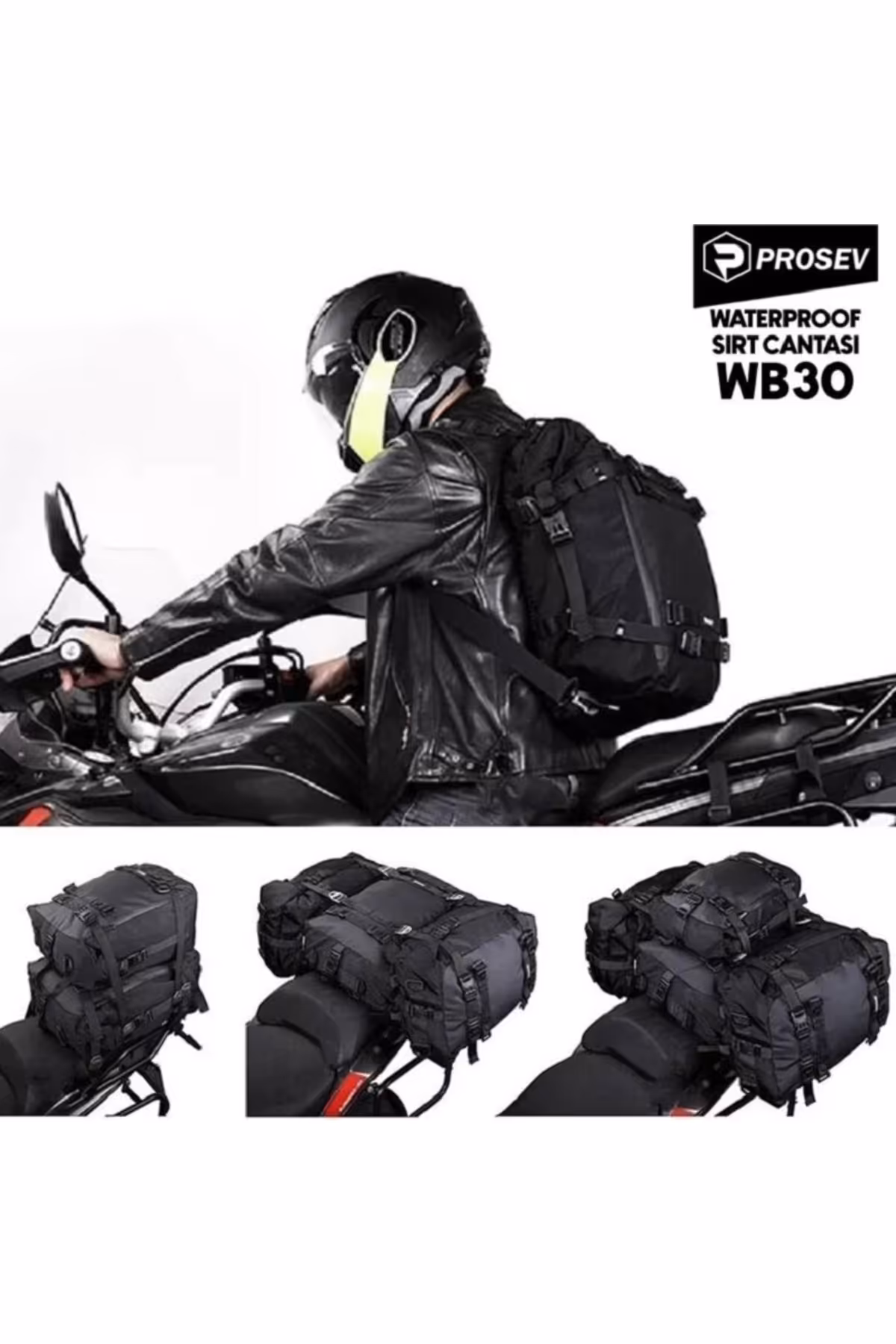 کوله پشتی موتورسواری مشکی موتور سیکلت Wb30 ​​و کیسه تاکستان 30 لیتر پروسو Prosev