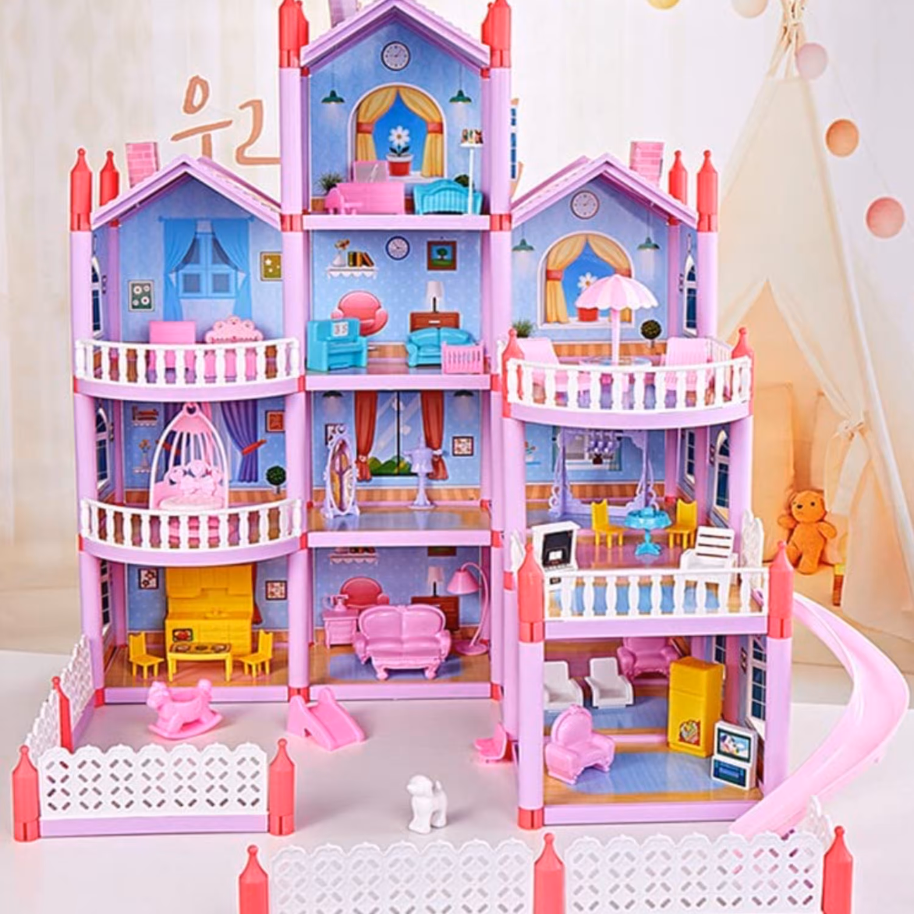 خانه عروسکی( باربی) زیبا 12 اتاق و2 بالکن با وسایل 