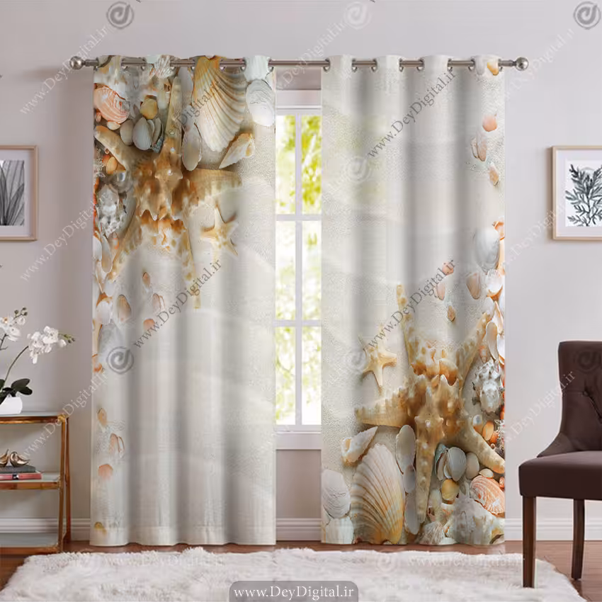 پرده پانچ طرح ستاره دریایی و صدف لب ساحل PK-6468