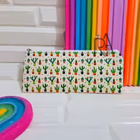 جامدادی چرمی تک زیپ طرح کاکتوس سبز 