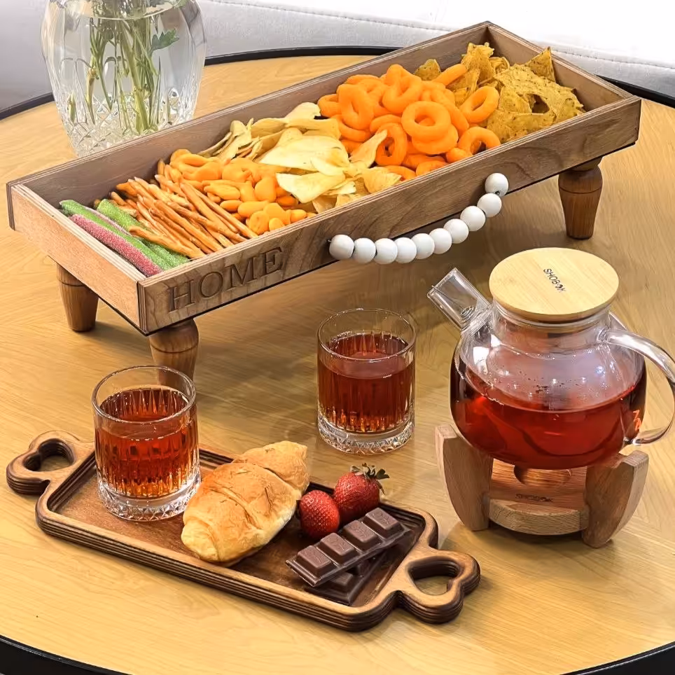 سینی رولت خوری دسته قلبی چوبی ظرف سرو چوبی