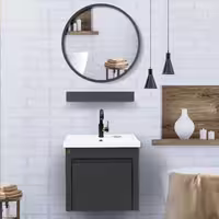 روشویی کابینتی لیزا طوسی مات سایز 60 با سنگ فلت همراه آینه گرد