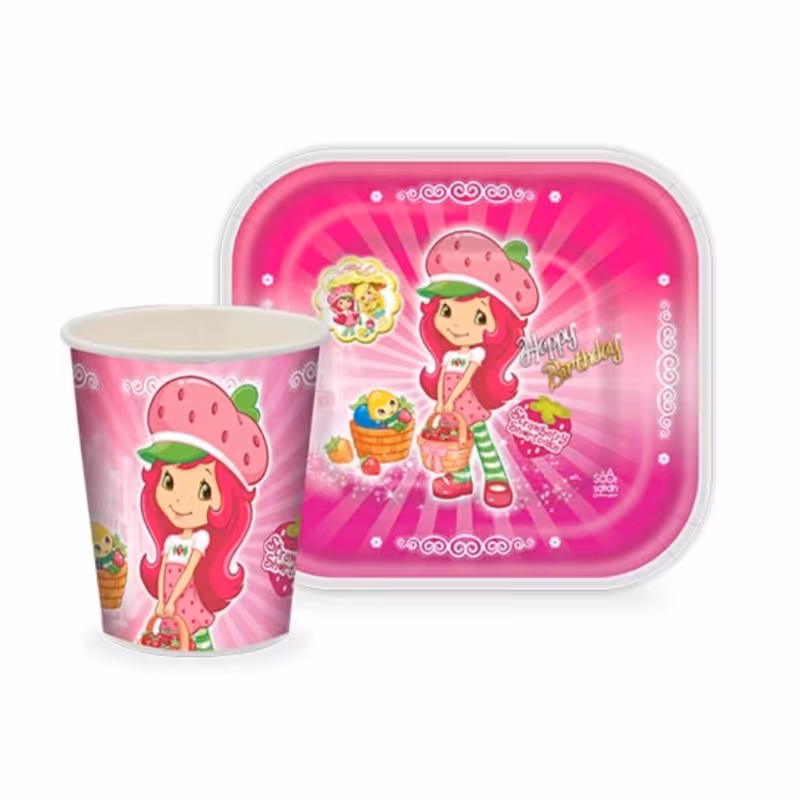 تم تولد بشقاب لیوان دختر توت فرنگی 12 عددی 