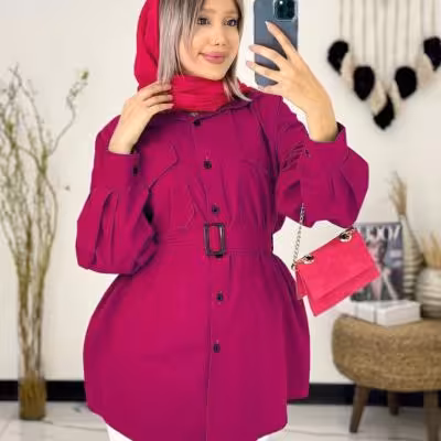 مانتو داکرون اعلا مدل کمربند دار - کد 1001