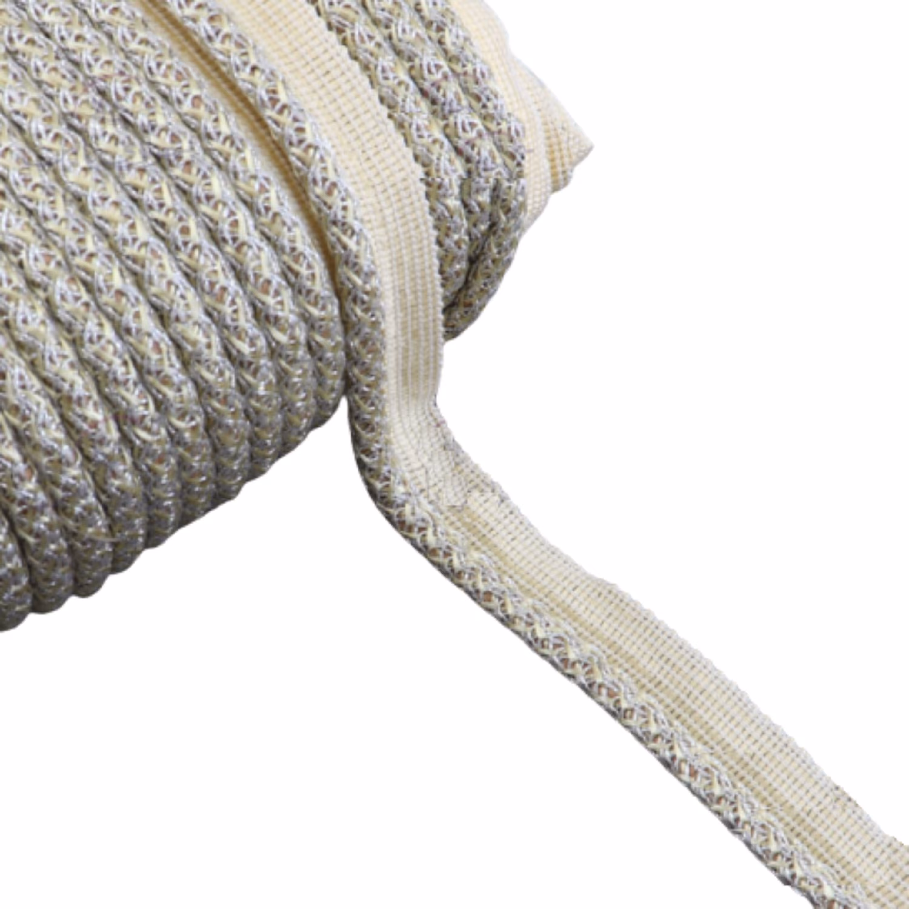 نوار مغزی ترمه ای ضخیم نقره ای (نوار مغزی مبلی)(طاقه 25 متری)