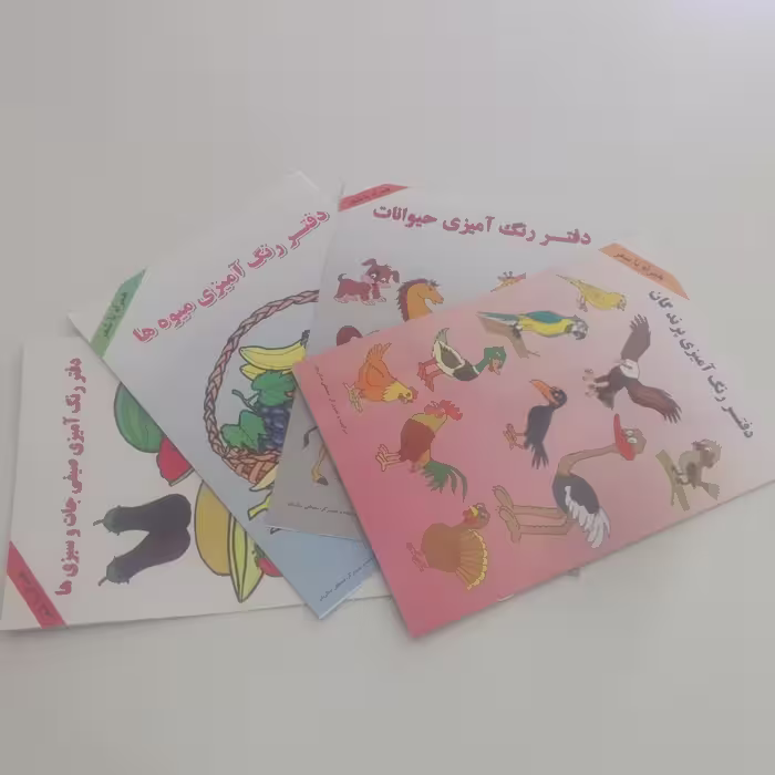 پک 4 تایی کتاب رنگ آمیزی و شعر کودکانه (پرندگان، حیوانات، میوه ها و سبزیجات)