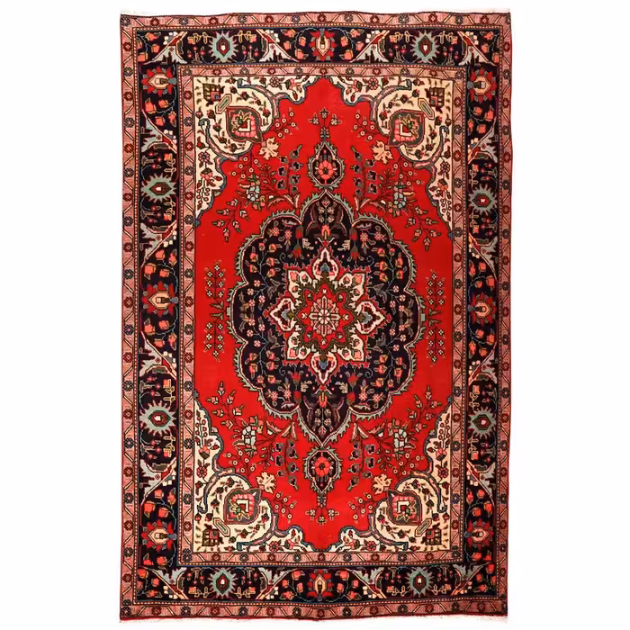 فرش قدیمی دستبافت پنج و نیم متری طرح لچک ترنج کد  9912110