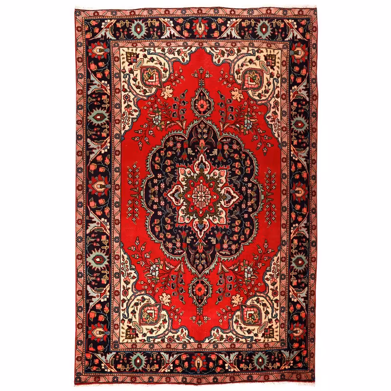 فرش قدیمی دستبافت پنج و نیم متری طرح لچک ترنج کد  9912110