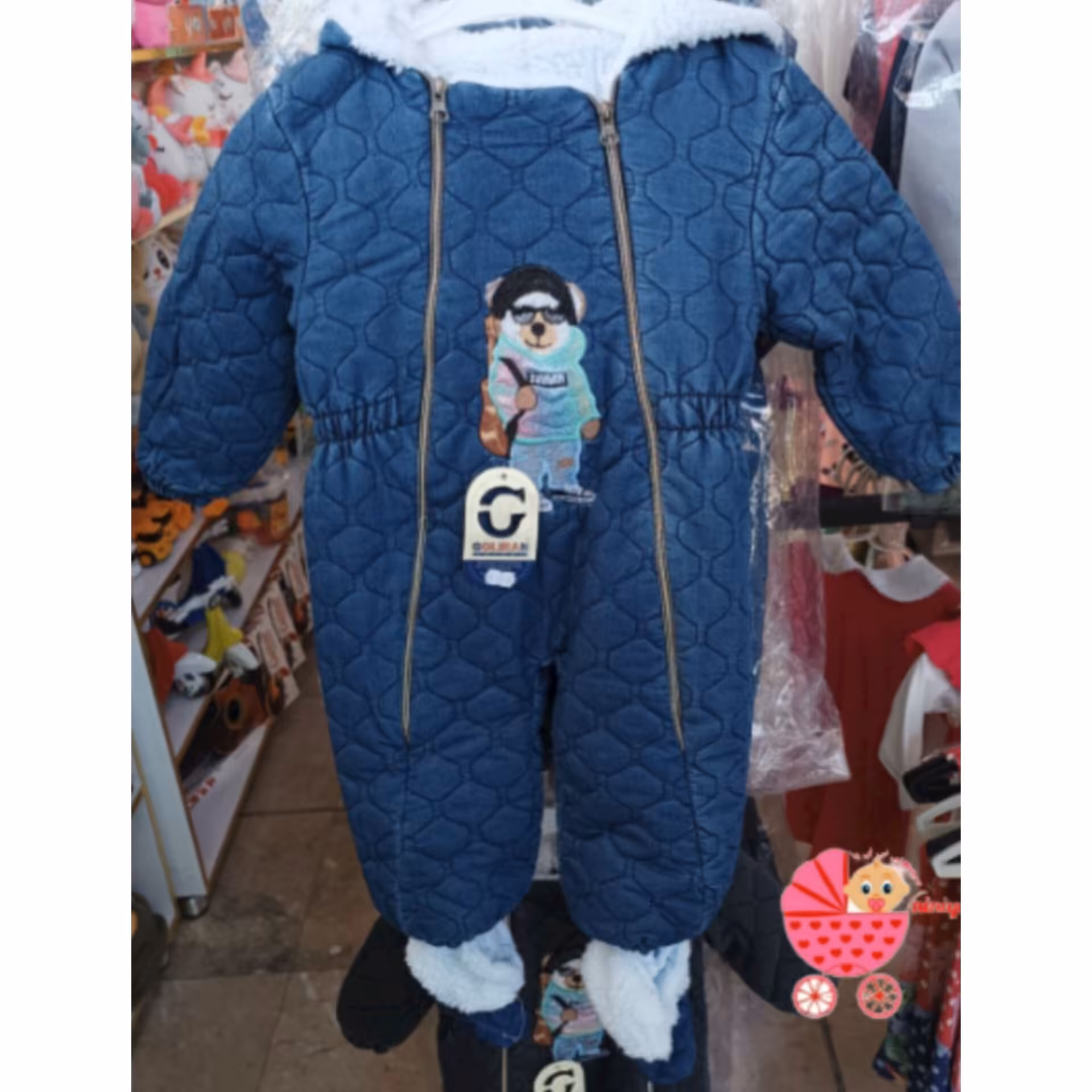 کاپشن  نوزادی کلاهدار مدل اسپرت رنگ آبی لی(شارژ مجدد)