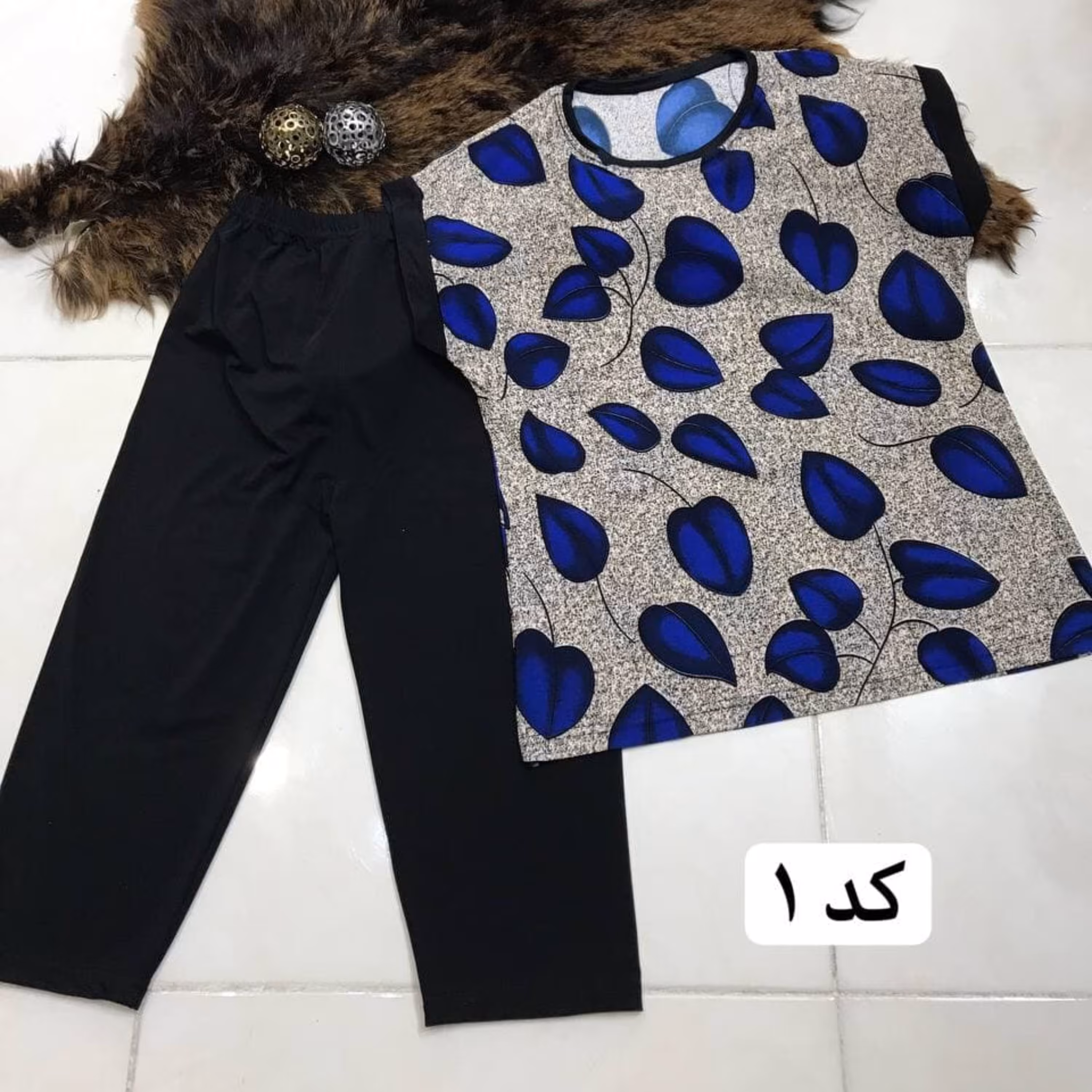 شومیز شلوارک طرح برگ فیلامنت فول کش