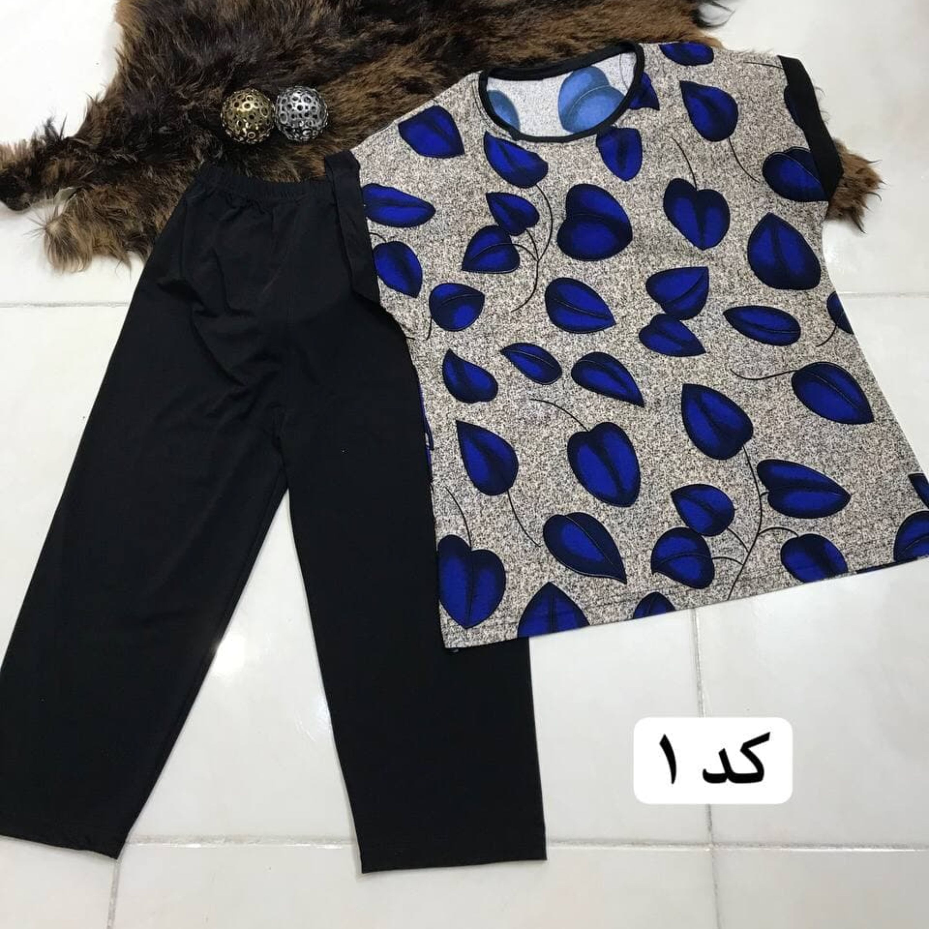 شومیز شلوارک طرح برگ فیلامنت فول کش