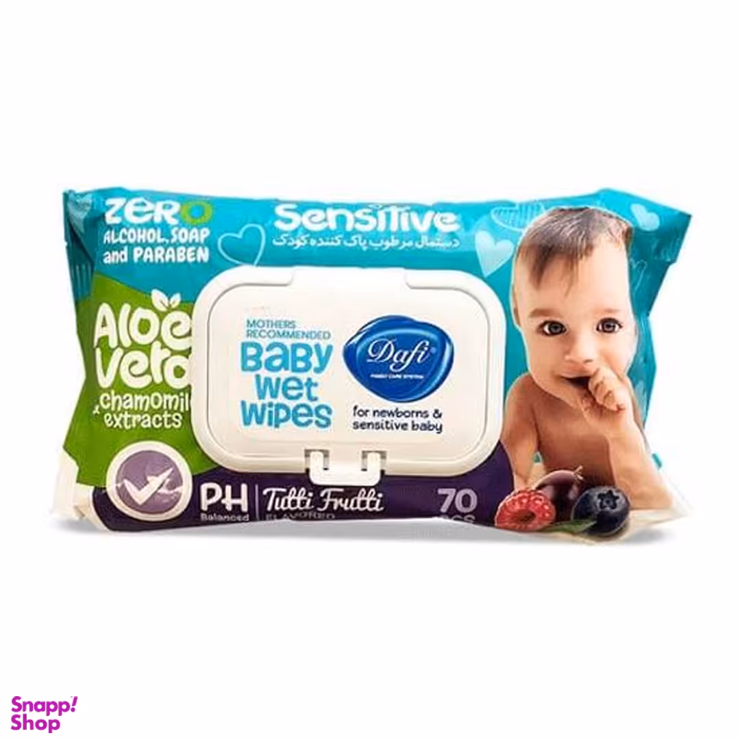 دستمال مرطوب پاک کننده کودک دافی حاوی ویتامین E، A بسته 70 عددی