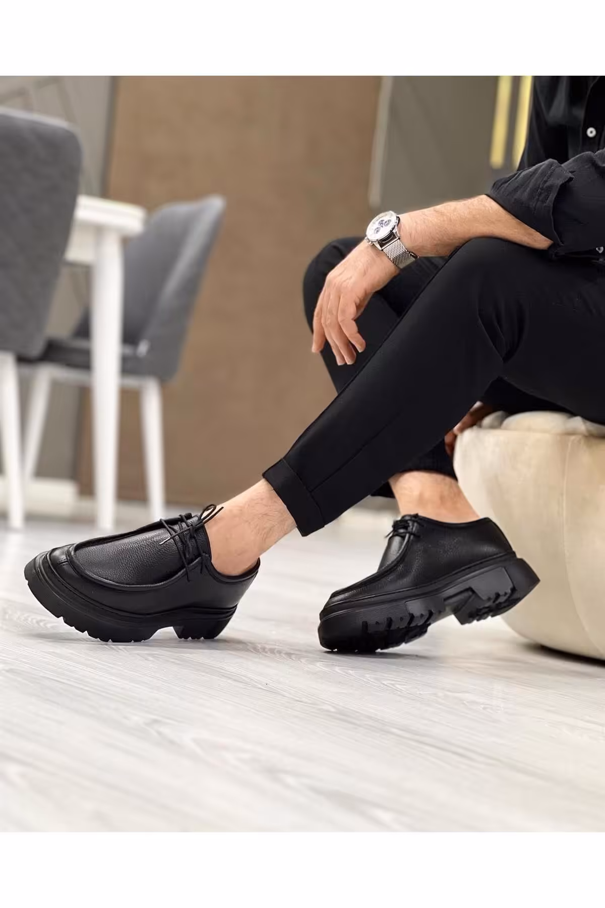 کفش های کژوال مشکی مردانه 3220 واقعی چرمی سیاه و سفید ByItallanoshoes