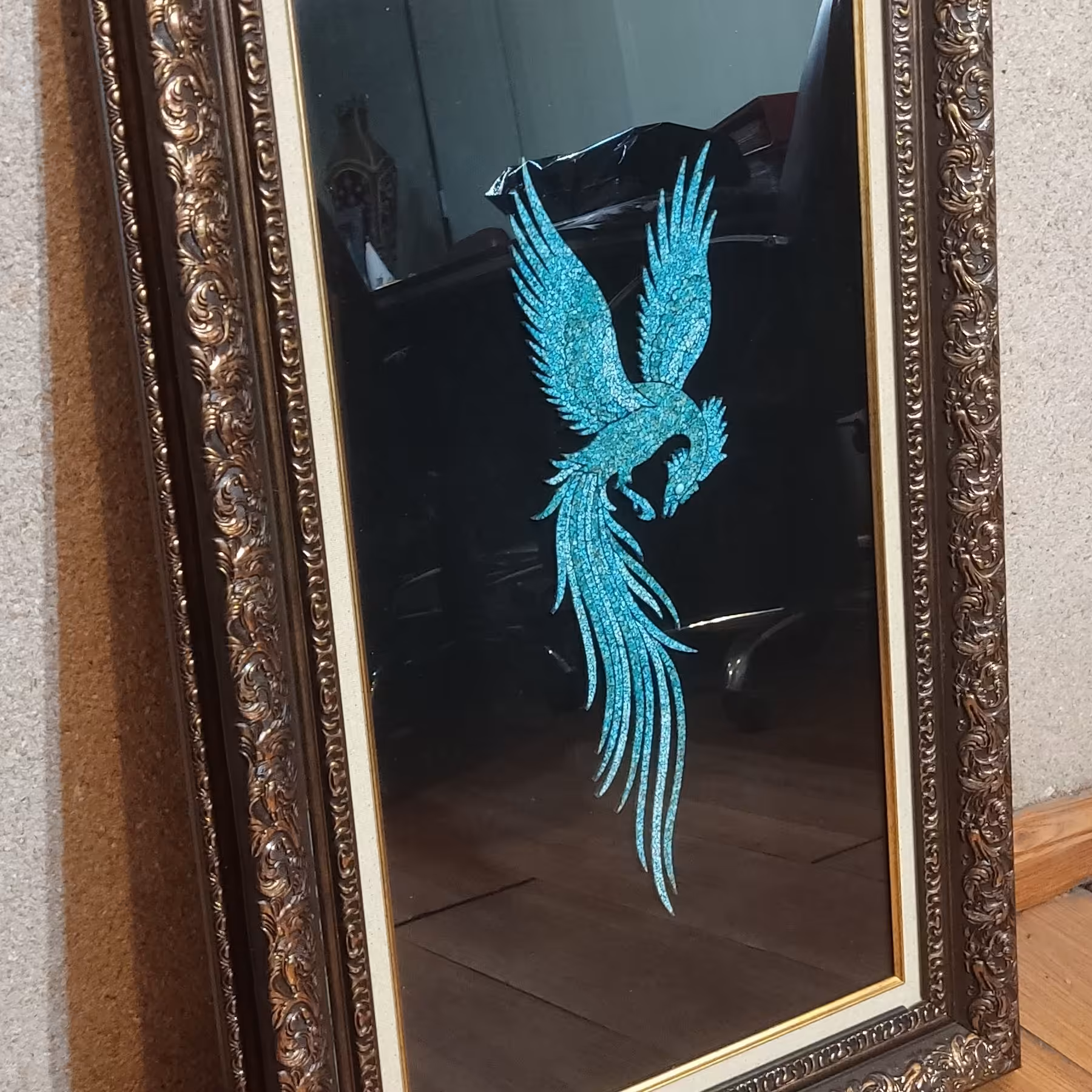 تابلو فیروزه‌ نیشابور سیمرغ بسیار ارزنده و زیبا با قابی چشم نواز و با کیفیت