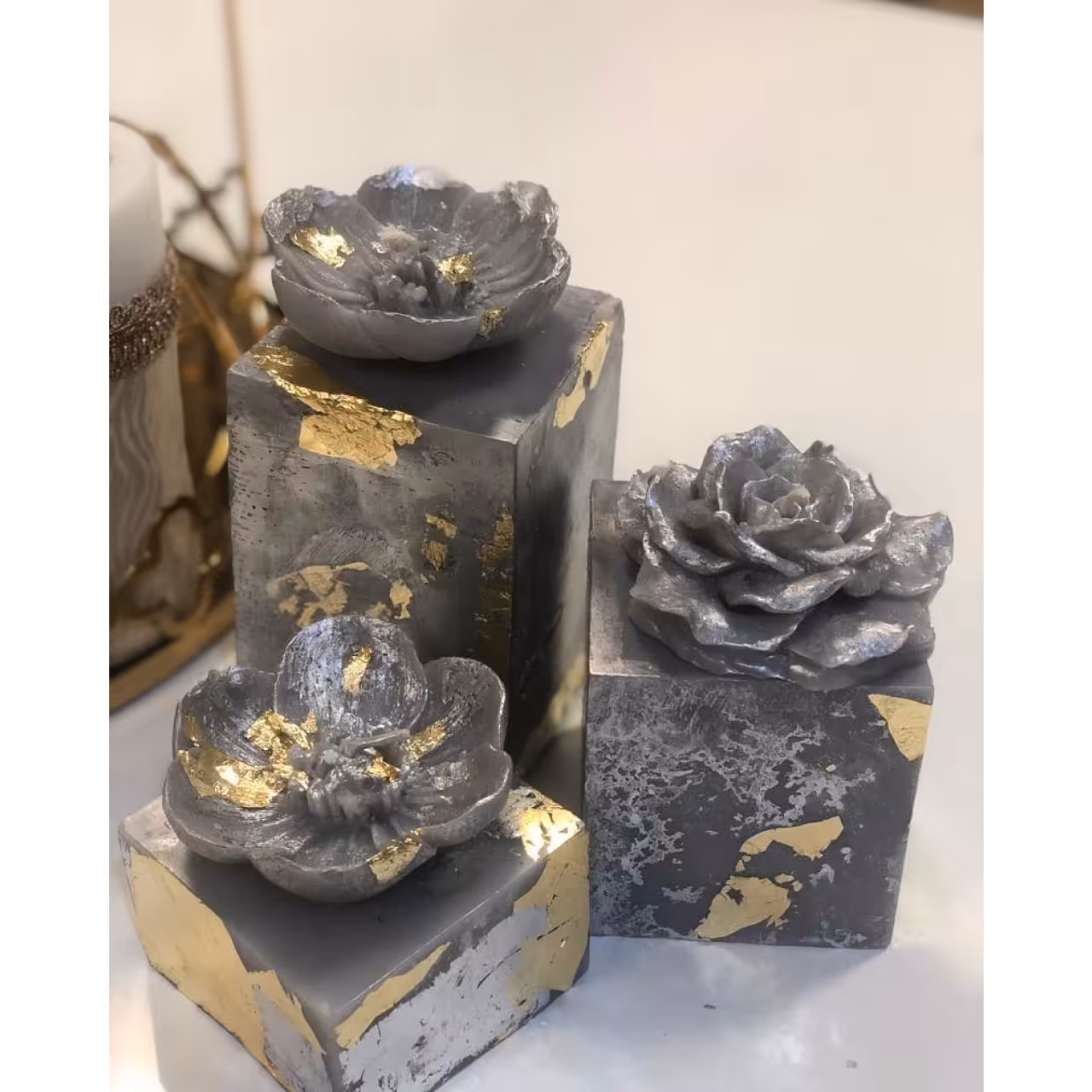 شمع مکعب طوسی سه تیکه