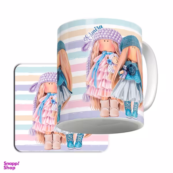 ماگ لاژید مدل اسم المیرا کد PNKDLL به همراه زیرلیوانی