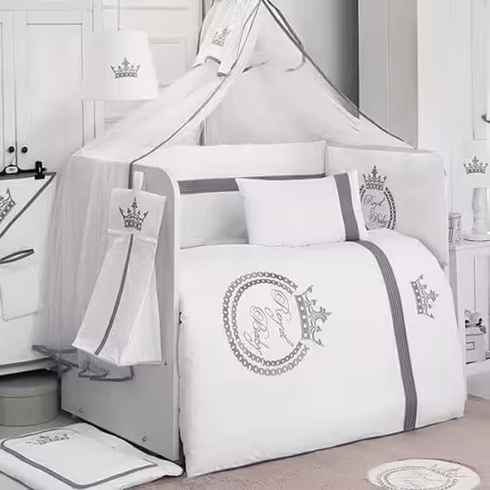 ست روتختی یونیک بیبی مدل تاج سفید خاکستری | خرید آنلاین و پرداخت در محل