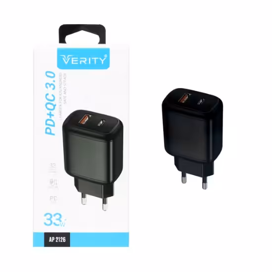شارژر دیواری فست و PD وریتی مدل AP2126 33W به همراه کابل شارژ Type-C