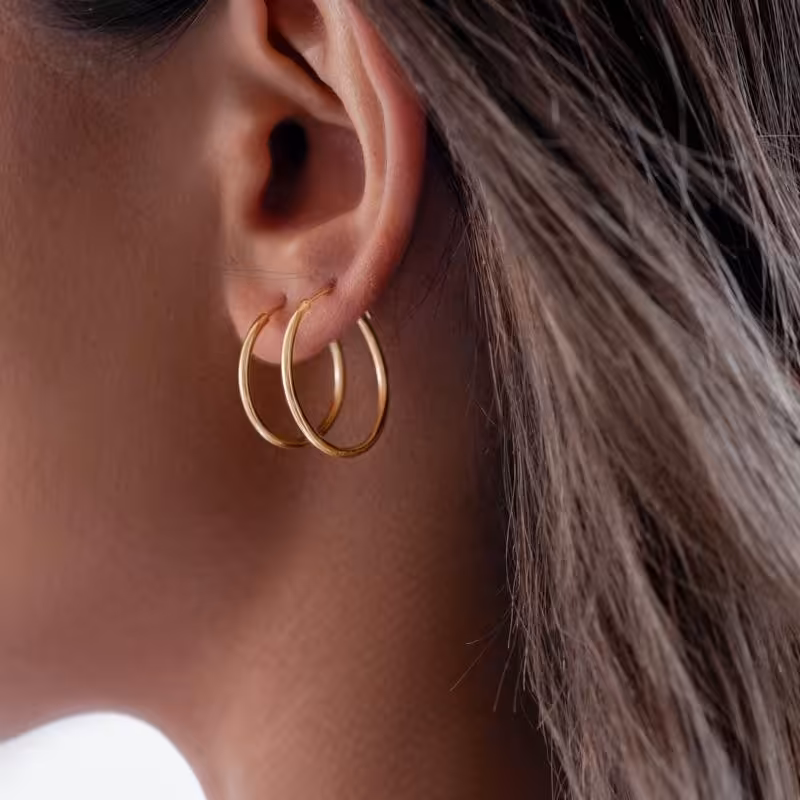 گوشواره حلقه ای طلایی دوسایزی استیل رنگ ثابت