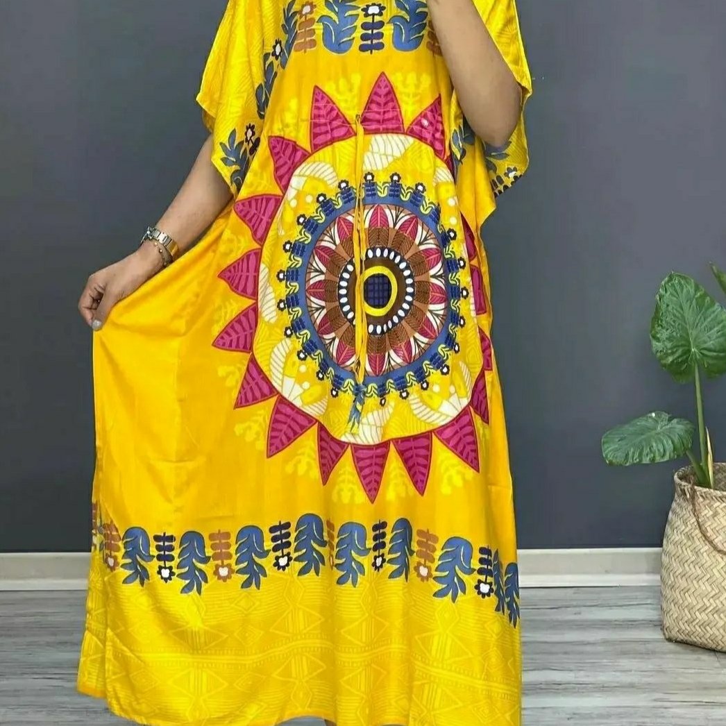پانچ نخی بلند طرح دار وارداتی هندی سارافون پانچو پیراهن نخی بلند خنک و سبک