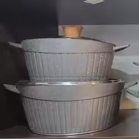 سرویس قابلمه 22 پارچه  AEC آ  ای سی  همراه با تابه دو طرفه و دو طرف گرانیت اصل رنگ نقره ای