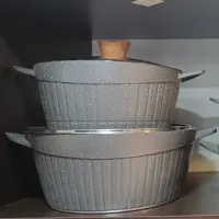 سرویس قابلمه 22 پارچه  AEC آ  ای سی  همراه با تابه دو طرفه و دو طرف گرانیت اصل رنگ نقره ای