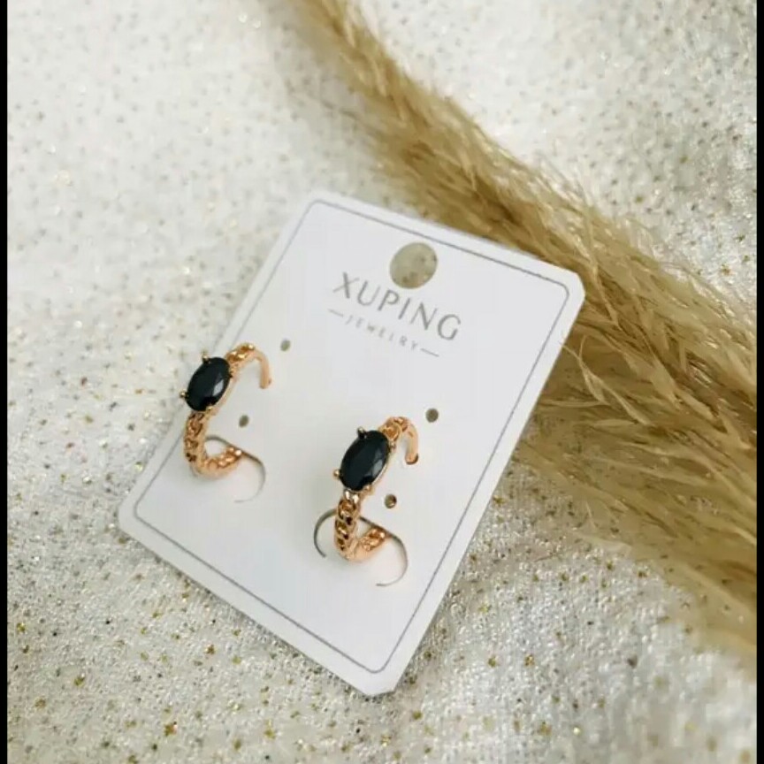 گوشواره حلقه ای نگین مشکی ژوپینگ