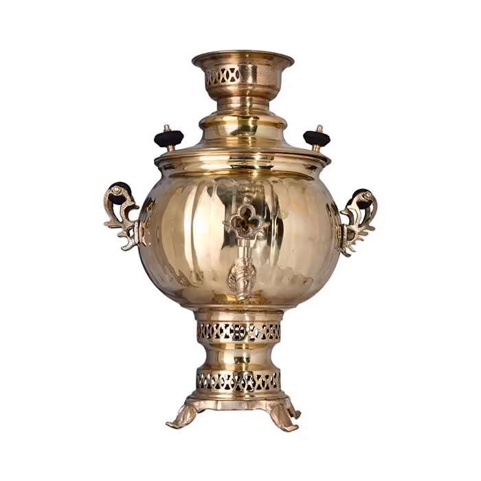 سماور برنجی 6 لیتری دسته توری مدل آینه ای