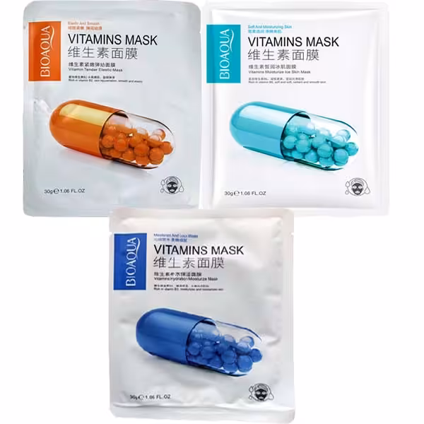 ماسک صورت بایو آکوا مدل ویتامین وزن 30 گرم بسته 3 عددی